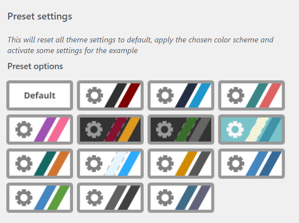 Reset theme settings and activate presets